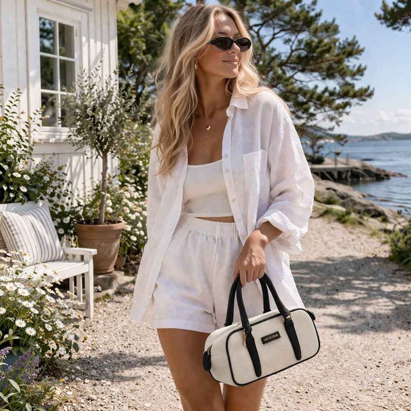 Håndveske - skulderveske ORASA bowling bag offwhite svart Caleidos 