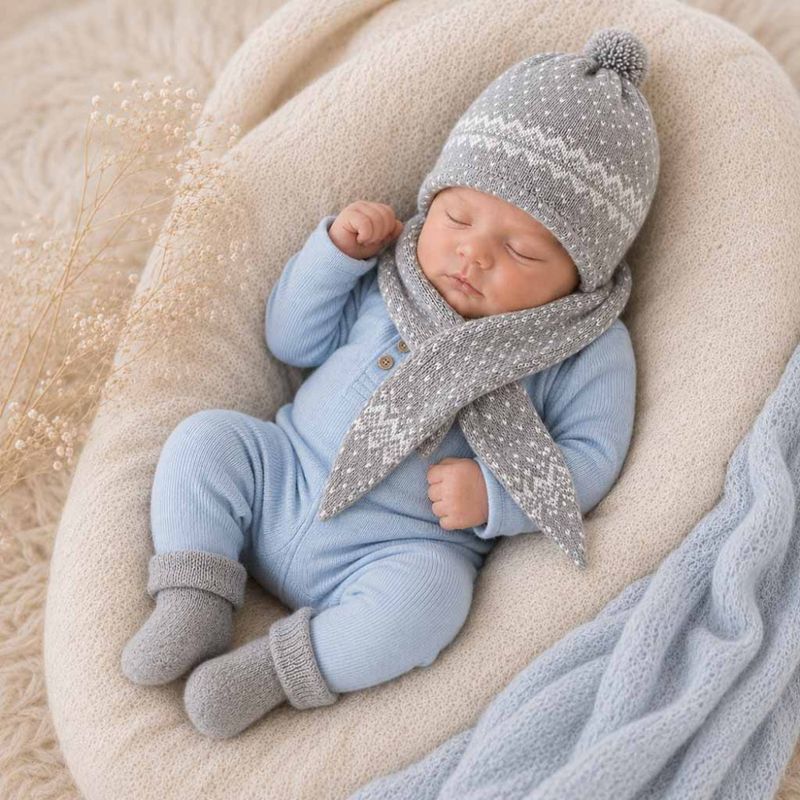 Gavesett Baby Lue grå hvit Maximo