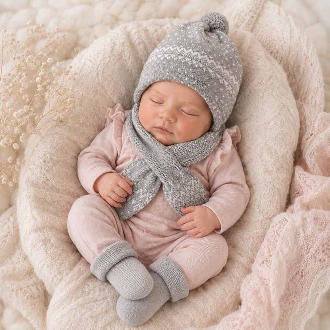 Hovedbilde Gavesett Baby Lue grå hvit Maximo